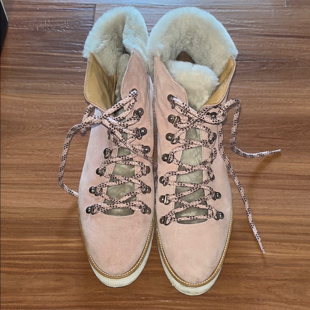 Women's Pink Suede Lace-Up Boots